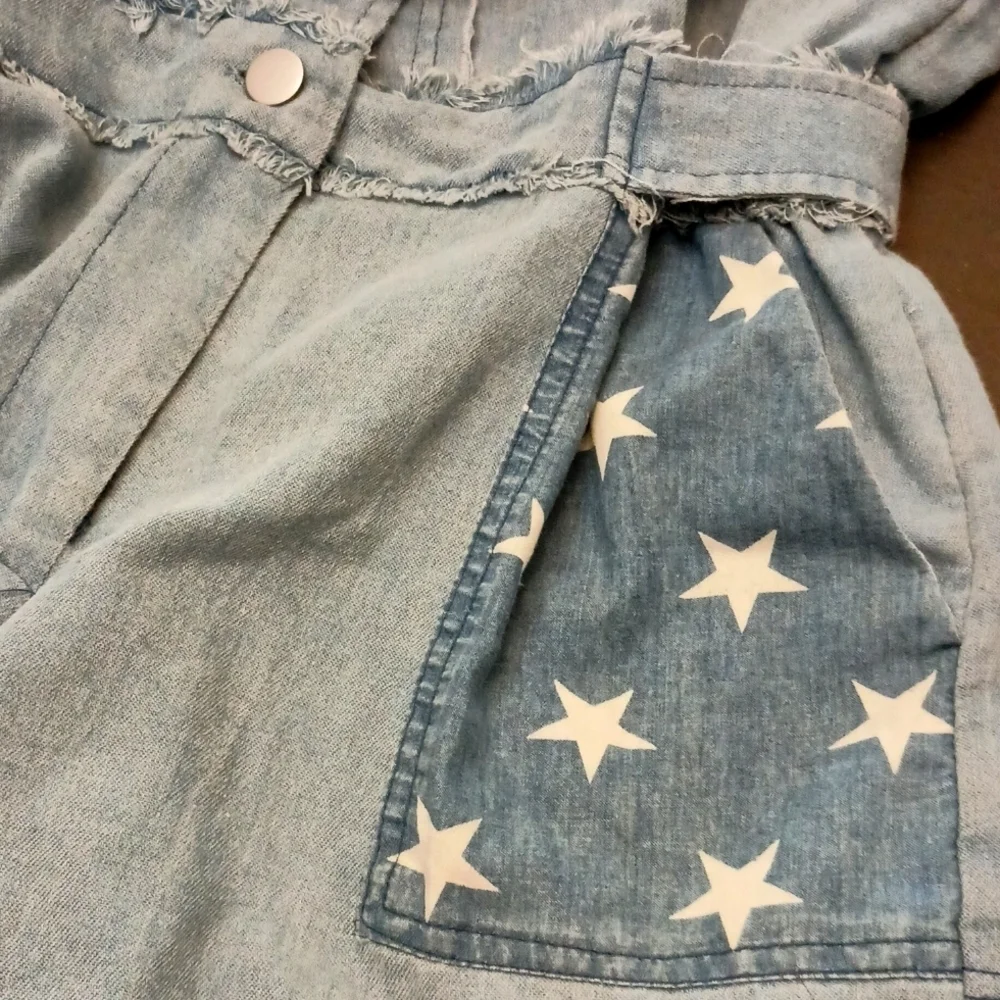 POL Blue Denim and Star Chambray Romper